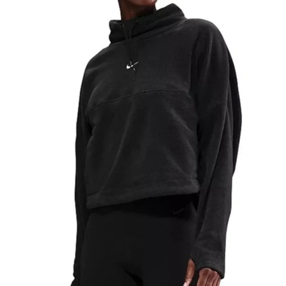 Nike‎ W Black Fleece Funnel Neck Pullover Sweatshirt Swoosh Logo Large 12-14 NEW